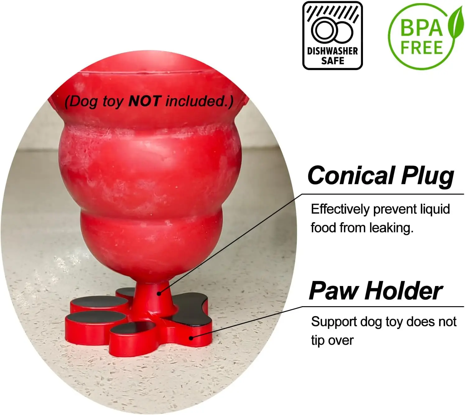 New Dog Toy Red Holder Plug Stops Liquid Food Spills Compatible with Classic Sizes Multi-Size Includes Plastic Paw Plug Only