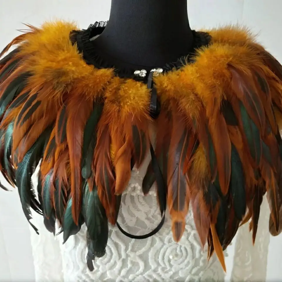 Colorful Feather Tops Wedding Shawl Women Cheongsam Coat Pure Cock Feather Shawl Performance Clothing Shoulder Cape Accessories