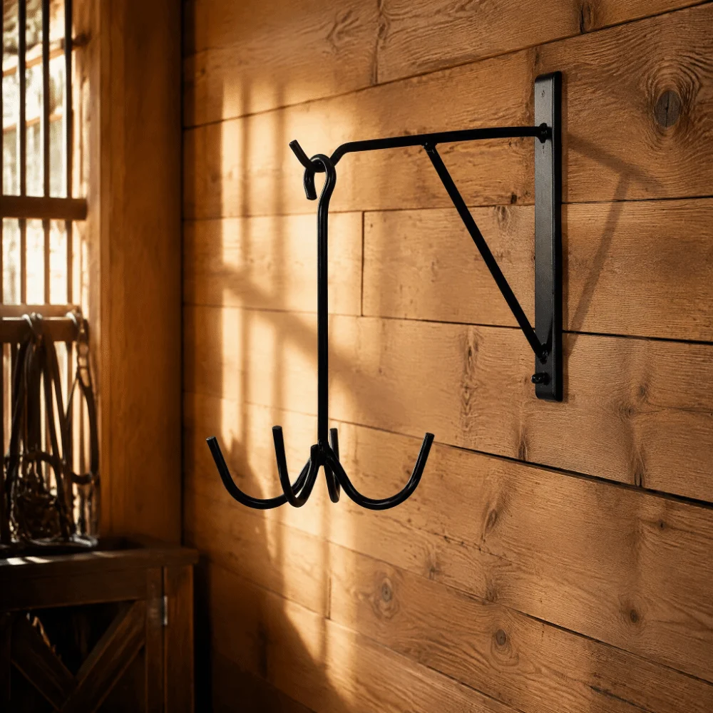 2pcs Sturdy Iron 4 Prong Tack Hooks Durable Black Horse Tack Hanger Wall Mounted Easy Installation Bridle Hooks Horse Equipment