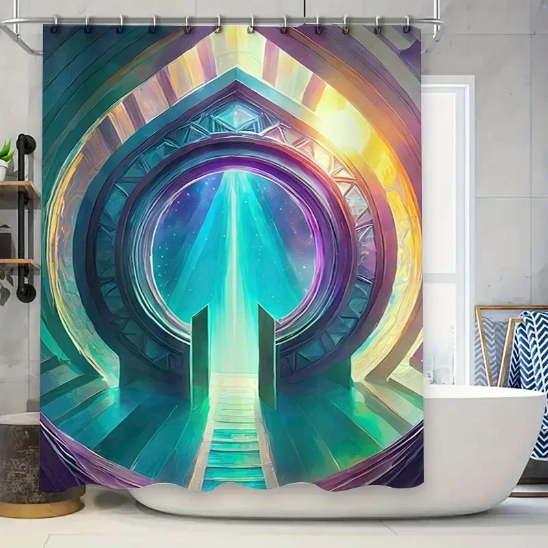 

Современная занавеска для душа в ванной комнате с футуристическим дизайном, ворота для исследования космоса, лестница, художественный декор, принт, водонепроницаемая ткань для дома