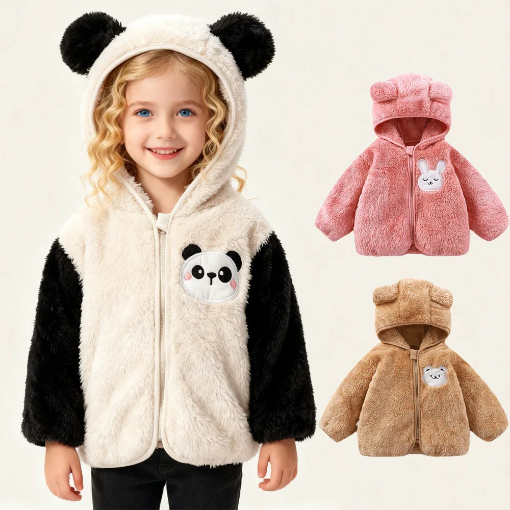 

Baby Boy Winter Fleece Coat Toddler Girl Jacket Infant With Hood Panda Outerwear for Sprign Fall Cold Weather