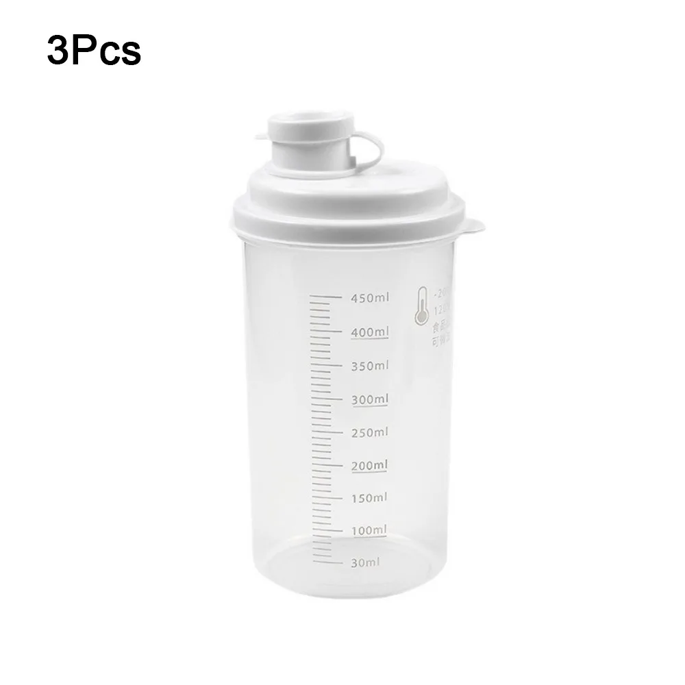 

3Pcs Plastic 450ml Sub-bottling Bottle Sealed Transparent Juice Coffee Cup with Scale Heatable Detergent Powder Tank Travel