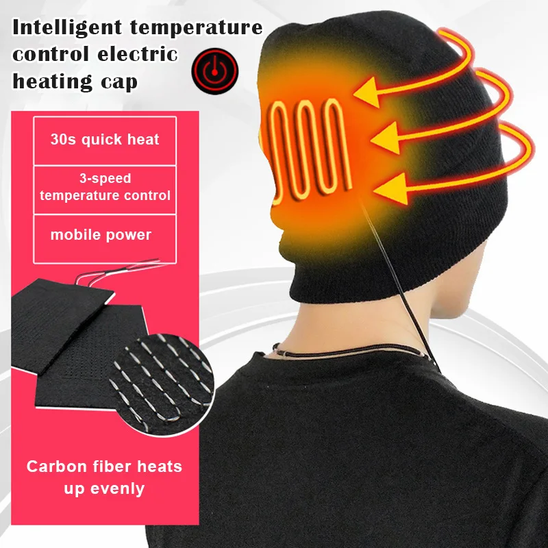 New Fashion USB Rechargeable Winter Hat Warm Washable Warp Knitting Heated Hat for Outdoor Activity Unisex LL@17