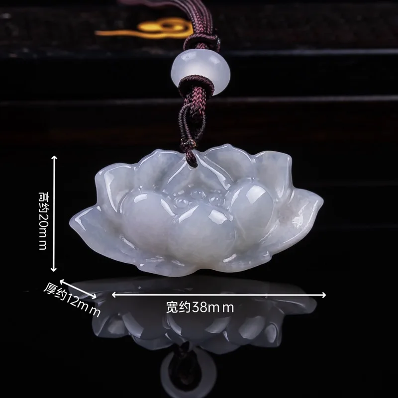 Natural Burmese A-grade jadeite three-dimensional lotus pendant, ice ornament, flower-shaped jade accessory for men and wom