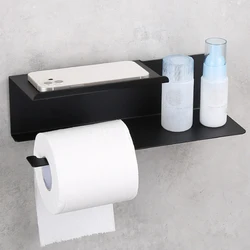 304 Stainless Steel Toilet Paper Holder with Phone Shelf Black Kitchen Bathroom Tissue Roll Storage Rack WC Paper Hang Creative