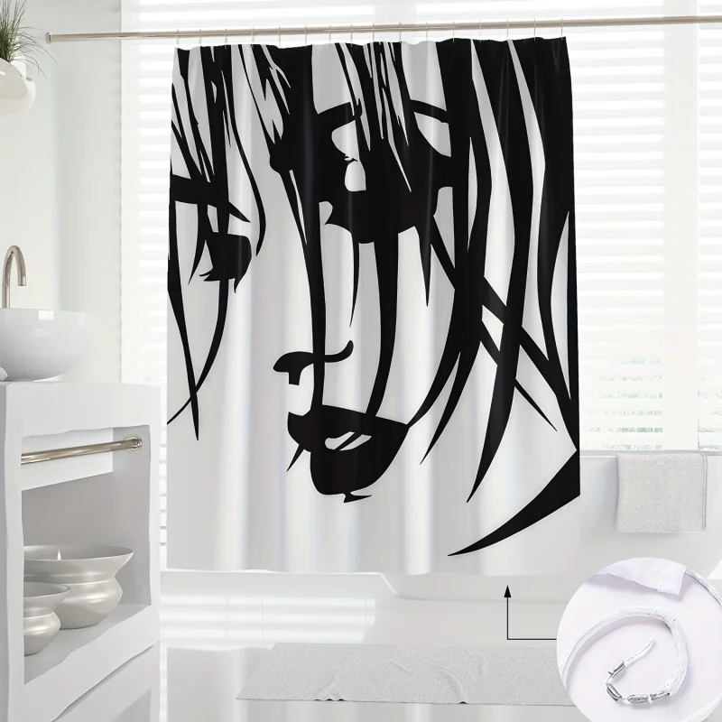 180cm/70.87in*180cm/70.87in Artistic Rocker Female Face Shower Curtain with Hooks - Machine Washable, Partial Lining, Waterproof