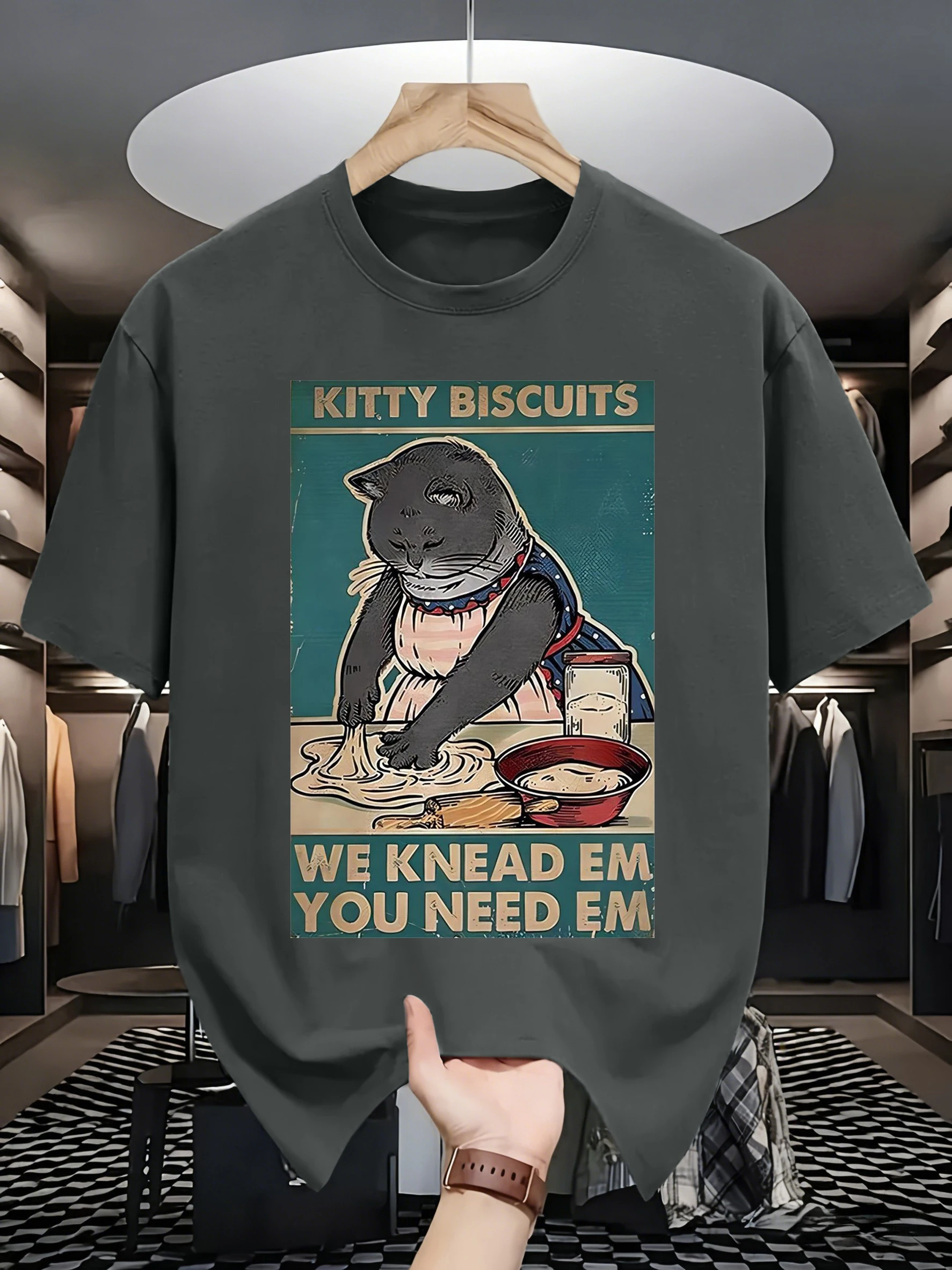 Cat Knead Em Cat Need Em Prints Men T Shirts All-Match Loose T-Shirt Casual Cotton Clothes Summer Comfortable Mans Short Sleeve