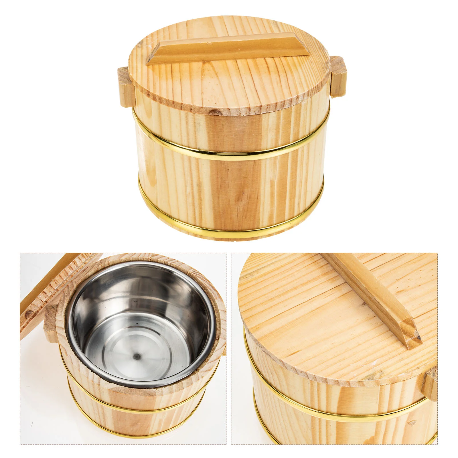 

Cask Rice Food Mixing Container Cooked Server Lidded Tub Beancurd Jelly Bucket Wooden Sushi Display Bowl