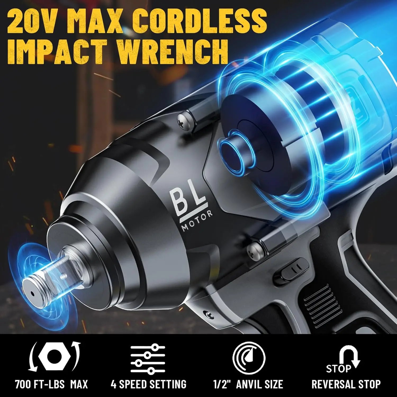 Cordless Impact Wrench 1/2 inch for Dewalt 20V Battery, 600Ft-lbs(850N. m) Brushless High Torque Power Impact Wrench Gun Tool