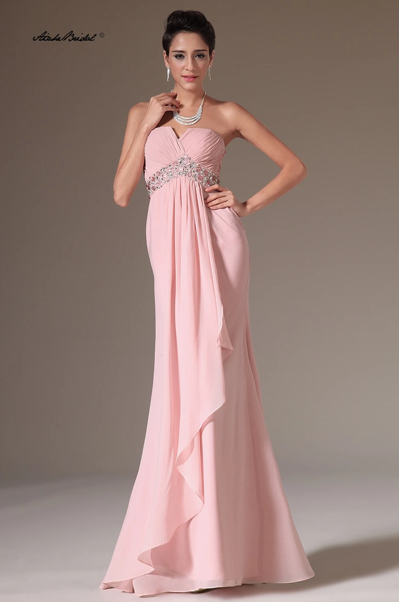 

Strapless Mermaid Prom Gown Pink Chiffon Evening Dresses Women Long Party Dress Vestido de Festa فساتين سهرات