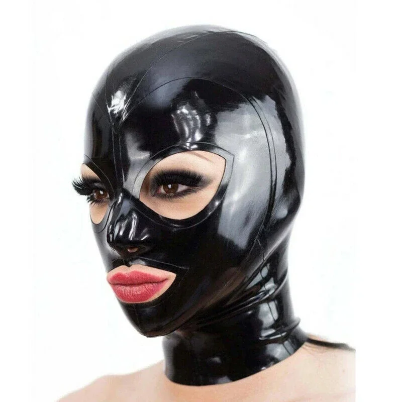 

100% Natural Latex Mask Fetish Rubber Hoods Open Mouth Eyes Back Zip Sexy Headgear Handmade Women Halloween Cosplay Costumes