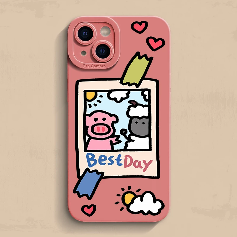 Niedliche Schwein-Schaf-Foto-Cartoon-Handyhülle für iPhone 16 13 15 11 14 12 Pro Max 16E SE XR XS X 7 8 Plus 16Pro Weiche TPU Matte Hülle – Detail 3