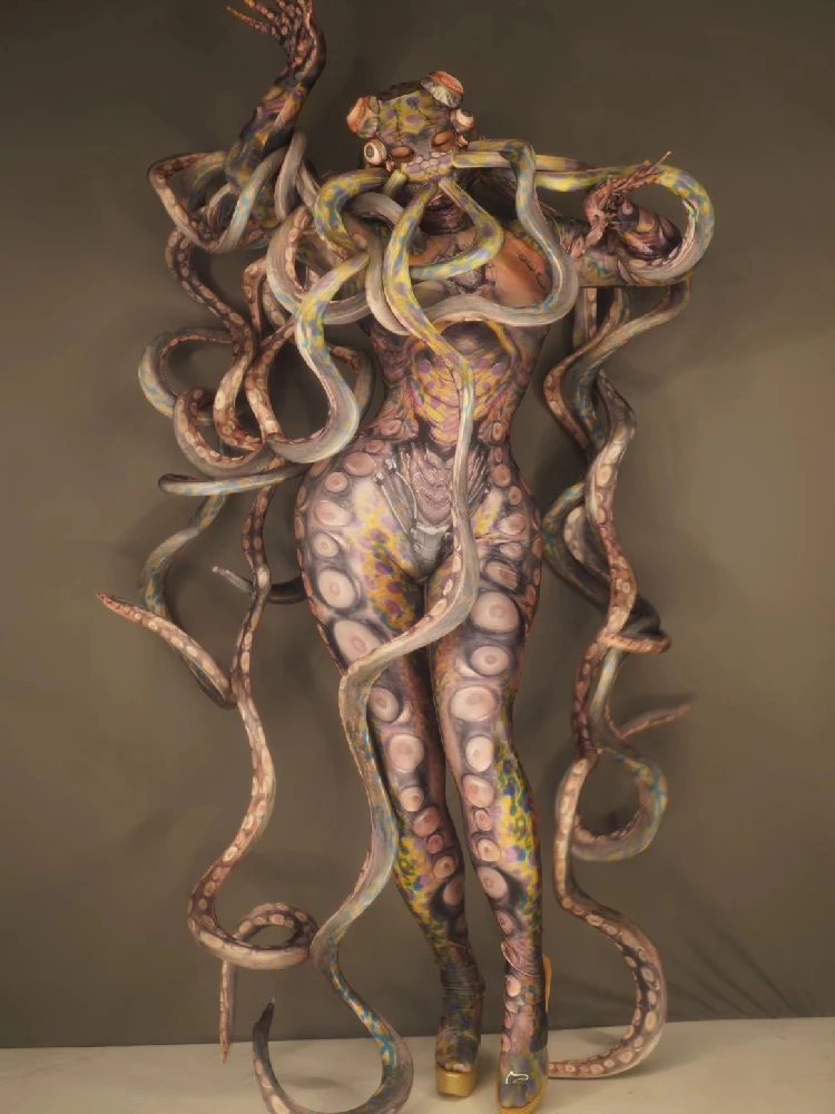 

Horror Thriller Halloween Anime Cosplay Snake Shaped Realistic Man Jumpsuit Women Club Performance Stage Costume Festival Outfit