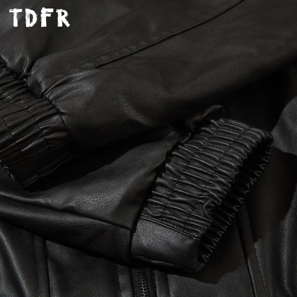 Pocket Spliced Motorcycle Leather Jacket Mens Spring Streetwear Lapel Zipper Long Sleeve Jacket Men