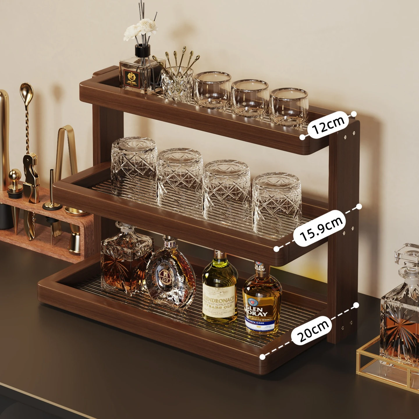 Ultra Extra Large Premium Sturdy Double-Layer Cup & Glass Rack with Tray, Countertop Organizer for Coffee, Tea, and Kitchen