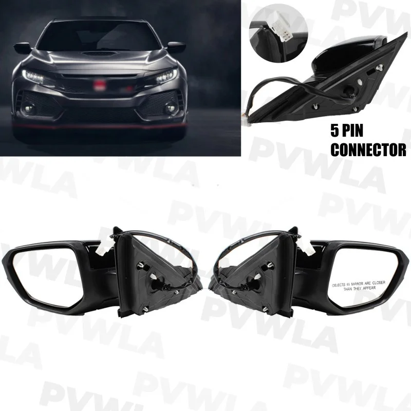 

For Honda American Version Civic 2016 2017 2018 2019 2020 2021 Left +Right Side 5 Pins Black Painted Rear Mirror Assembly