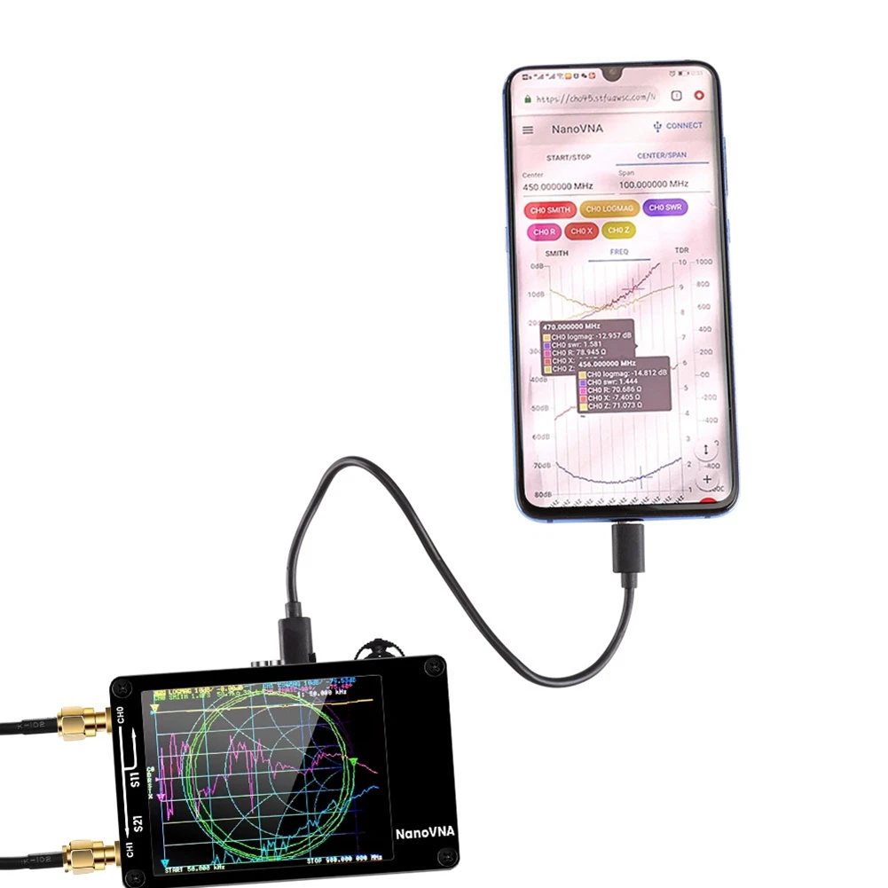 Upgraded NanoVNA-H Vector Network Antenna Analyzer 10KHz-1.5GHz MF HF VHF UHF for SD Card Slot Digital NanoVNA Tester