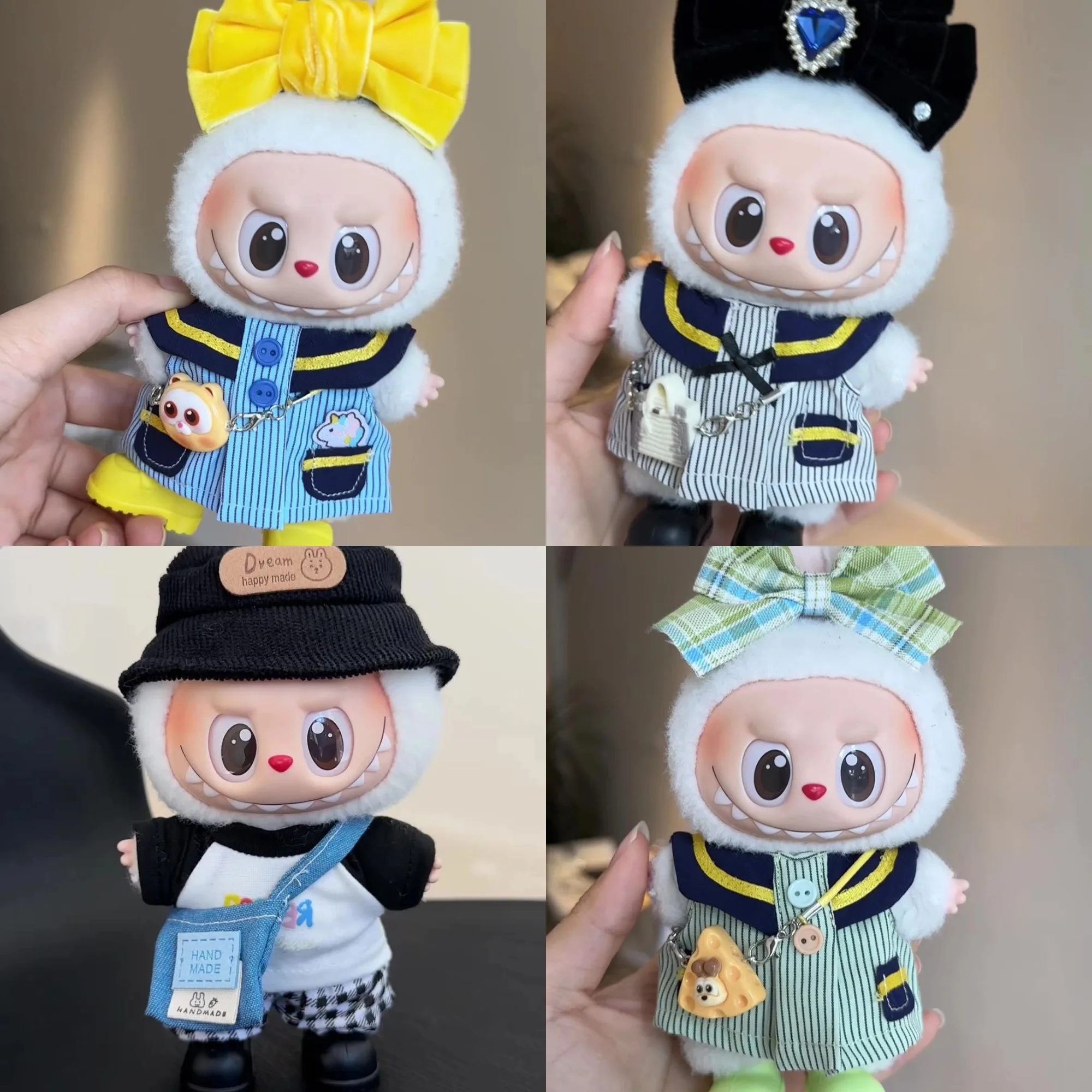 

Clothes for 1st-3rd Gen Labubu Outfit Black Velvet Bow Clip Uniform Dress and Green Set with Matching Bow Hair Accessories