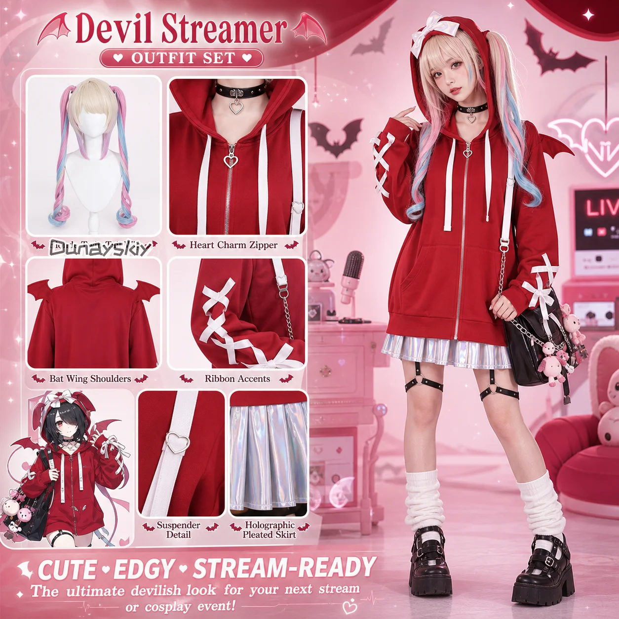 GIATV OVERDOSE Ame/KAngel Cosplay Costume pour Femme, Tenues d'Halloween, Uniforme de Jeu, Pull de ix, Manteau Drôle