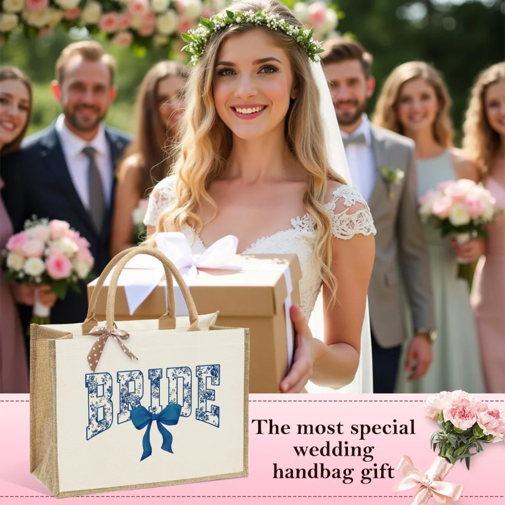Bride Canvas Tote Bag Shoulder Bag for Bridal Shower Wedding Honeymoon Gift Bride Tribe Keepsake Storage Wedding Party Supplies