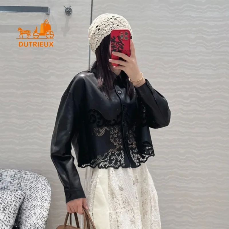 Winter-Lederjacke, Revers, Spitze, modisch, 100 % echtes Schaffell, Leder, leichte und zarte Damen-Lederjacke