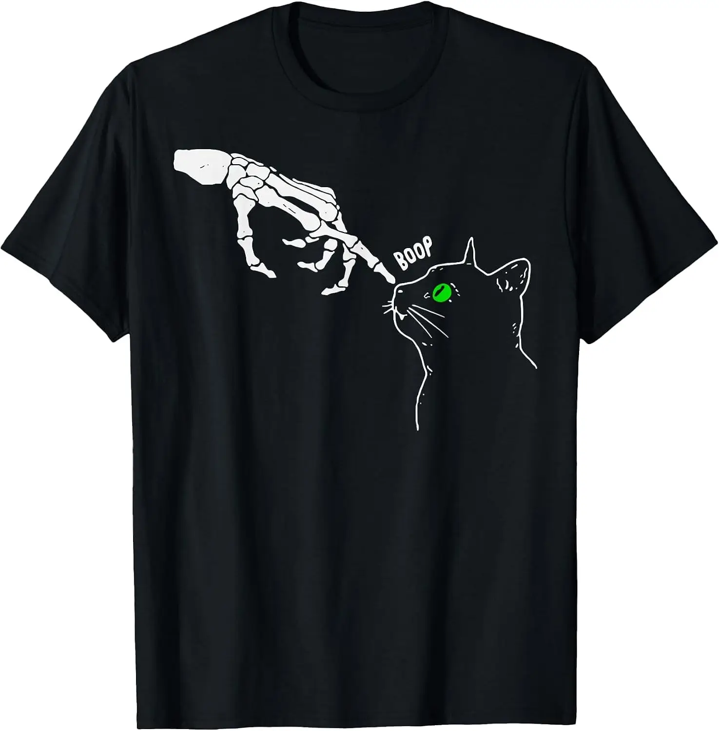 Skeleton Hand Boop On A Cat's Nose Funny Halloween Graphic T-Shirt