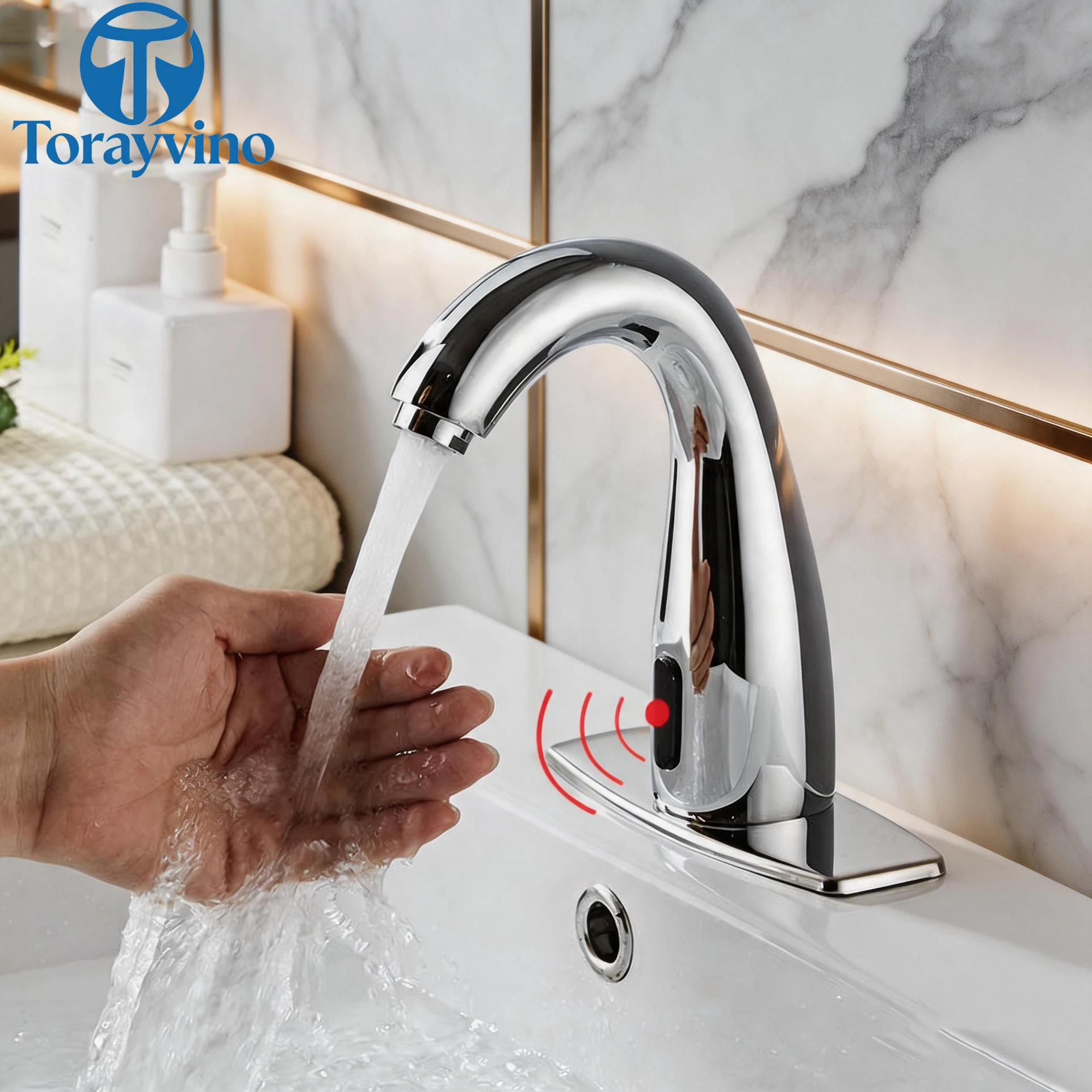 

Torayvino Bathroom Gold Polished Induction Faucet Sink Spray Tap Brass Classic Basin Deck Mounted Open Quickly Mixer Water Tap