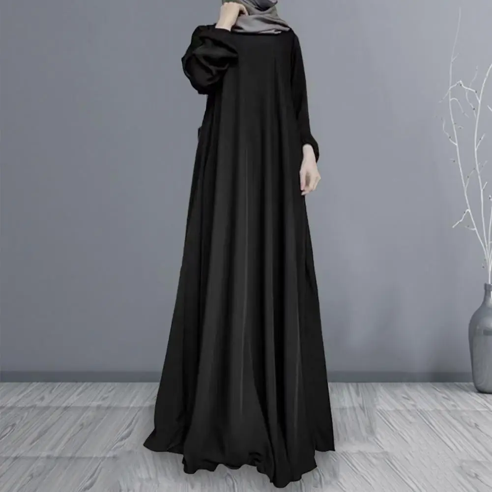 

O Neck Abaya Vintage Dot Print Maxi Dress with O Neck Long Sleeve for Women Loose A-line Style with Big Hem Soft Floor for Dubai