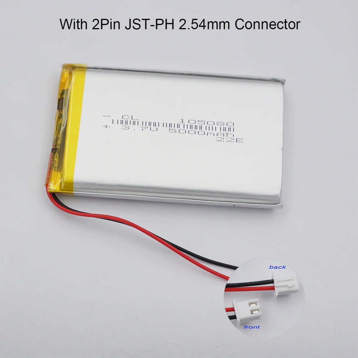 

3.7V 5000 mAh 18.5Wh Polymer Li Lipo Battery 105080 JST 2Pin 2.54mm Connector For DashCam GPS ipod PAD MID Power Bank Tablet PC