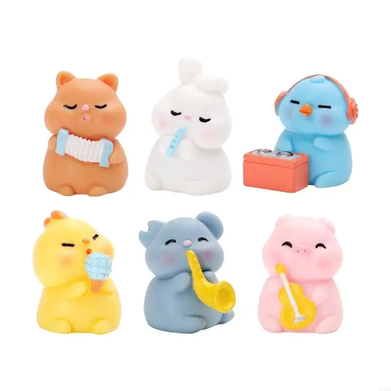 L43A Cartoon Animal Musician Figure Set for Car Dashboard Display and Collection Use
