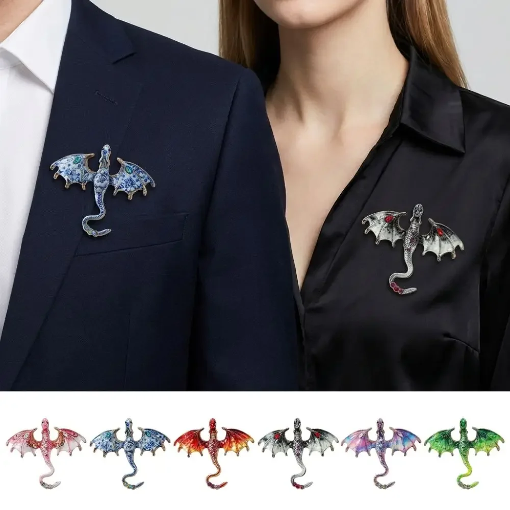 Zinc Alloy Enamel Flying Dragon Brooch Colorful Rhinestone Gothic Animal Dragon Brooch Fantasy Dragon Chinese Blue Porcelain