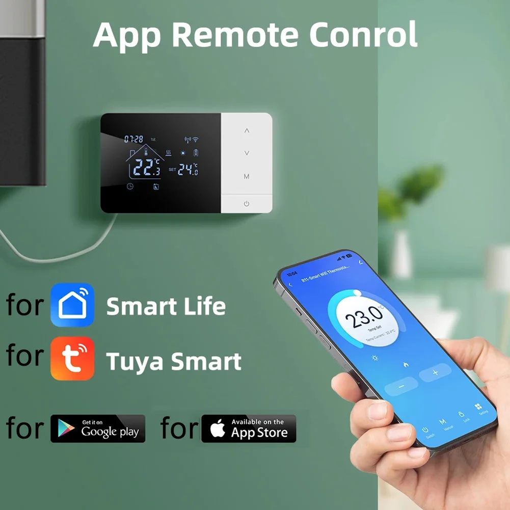 Smart Wifi Thermostat Battery Powered for Gas Boilers by For Tuya Supports Heating and Cooling with App and Voice Assistant