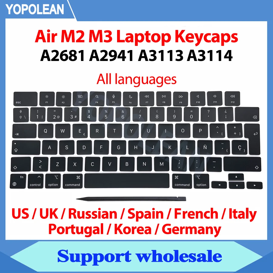 Laptop A2681 A2941 A3113 A3114 Keycaps Keys Key Cap set black For Macbook Air M2 M3 13.6