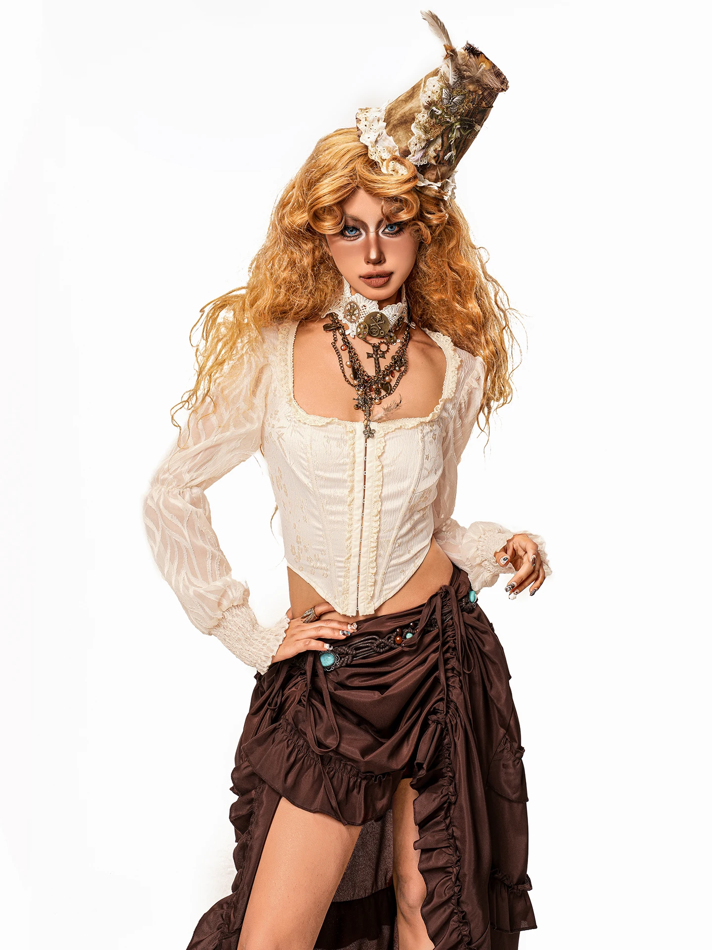 

Женский кардиган-топ в стиле ретро с текстурой кружева, длинный рукав, приталенный силуэт, в стиле «спайси гёрл»