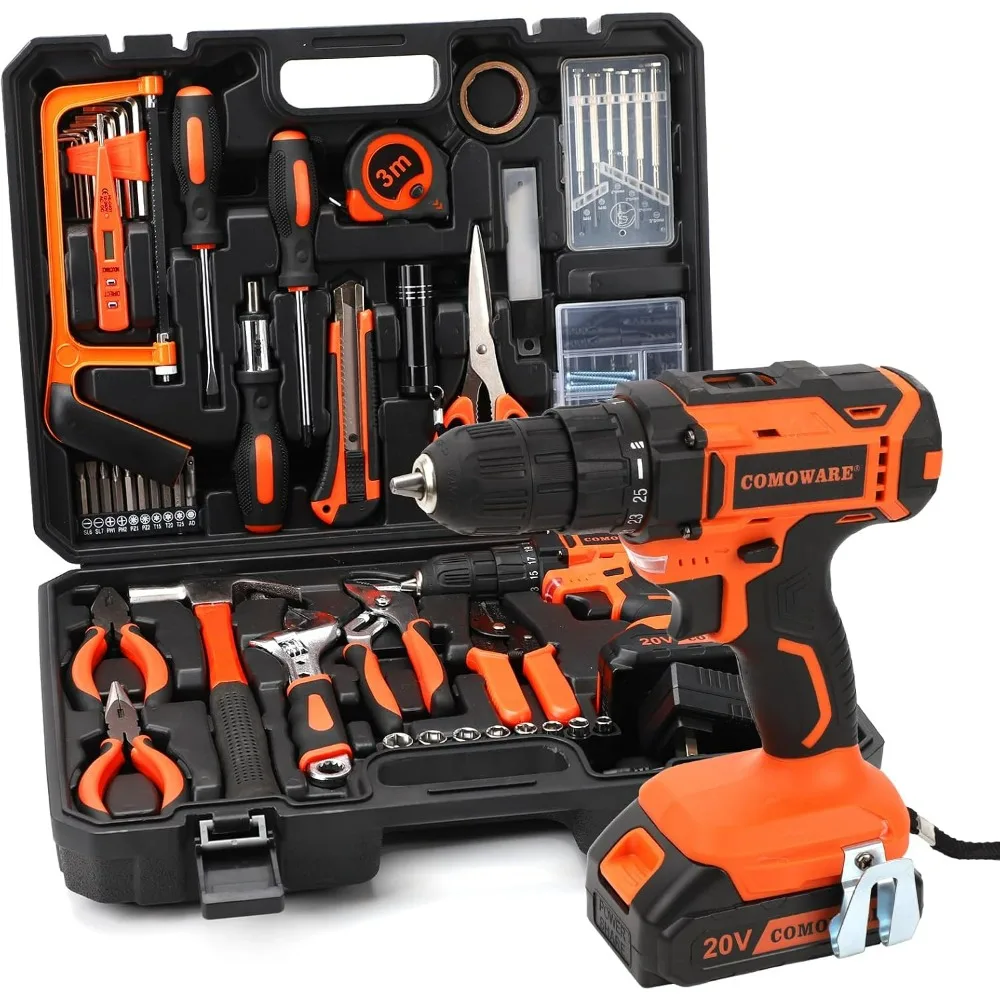 20V Cordless Drill Set Combo Kit,120 Pcs Tool Kit for Home, Household Tool Sets for Men, Basic Tool Kit with Power Drill