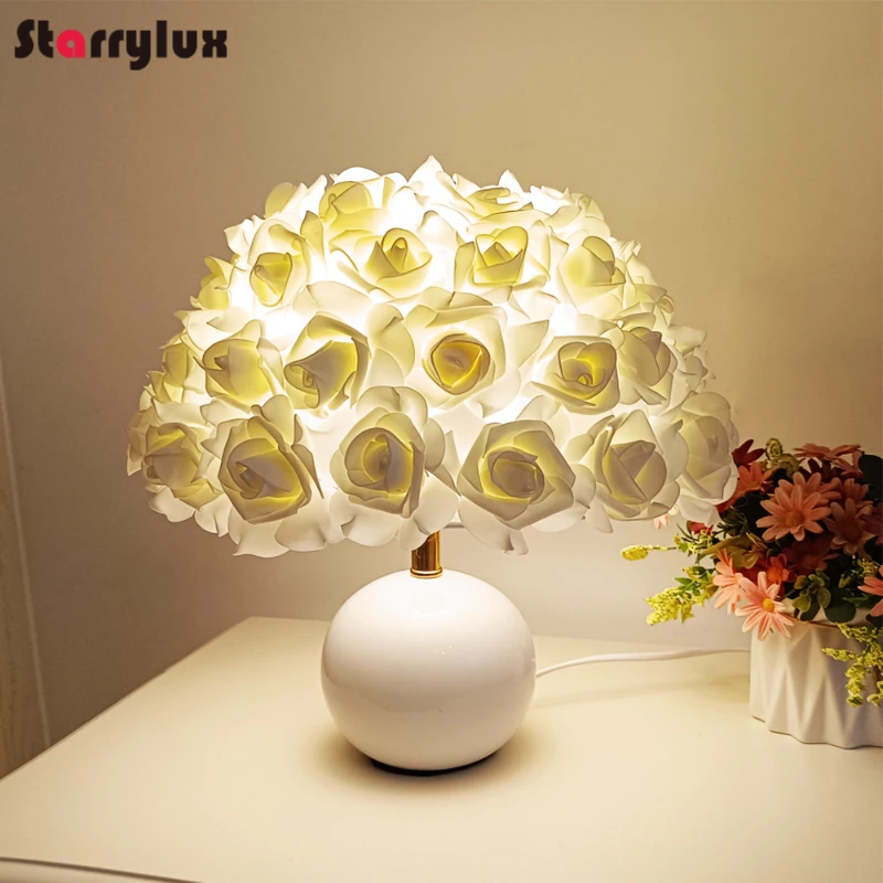 Creative Ceramic Umbrella Rose LED Table Lamp - Nordic Bedside Decor, Warm White Light, Gift Idea