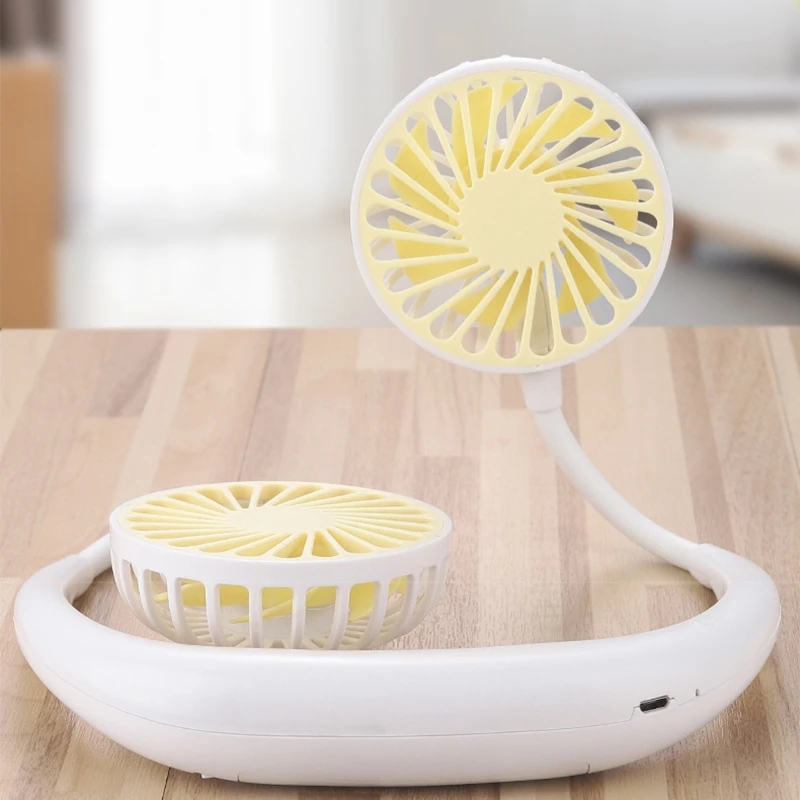 Hot Portable Neck Hanging Fan USB Rechargeable Hands Free Cold Cooler Mini Neck Dual Heads Home Office Outdoor Sports
