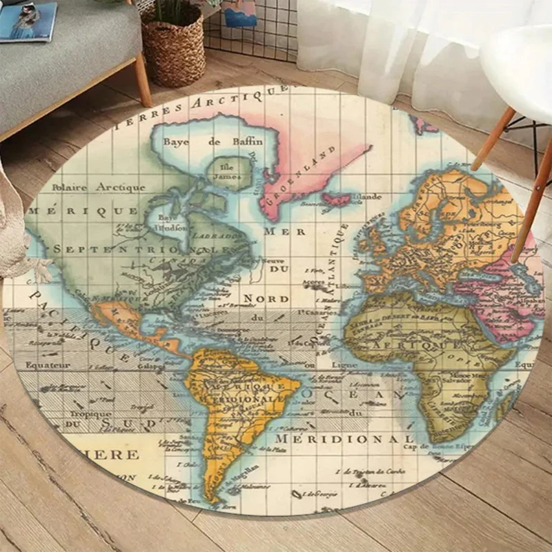 

Round Carpet Children Play Games Carpet World Map Pattern Living Room Rug Bedroom Anti Slip Anti Dirty Foot Mat Home Decoration