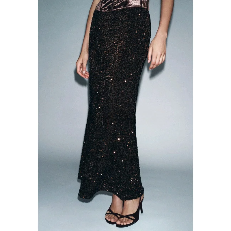 Winter Nieuwe Mid-Taille A-lijn Rok Midi Lengte met Kraalversiering Franse Sle Casual Polyester Slim Fit Damesrok