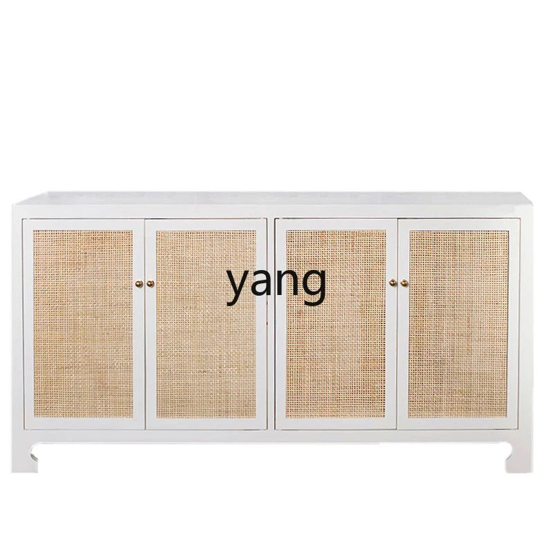 

LZR American solid wood dining side cabinet, multi-functional locker, natural rattan tea cabinet, entrance cabinet