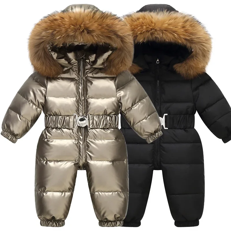 

Winter Ski Suit Baby Jumpsuit Boy Overalls Warm down jacket Kids toddler girl Clothes Children Clothing faux fur coat overcoat