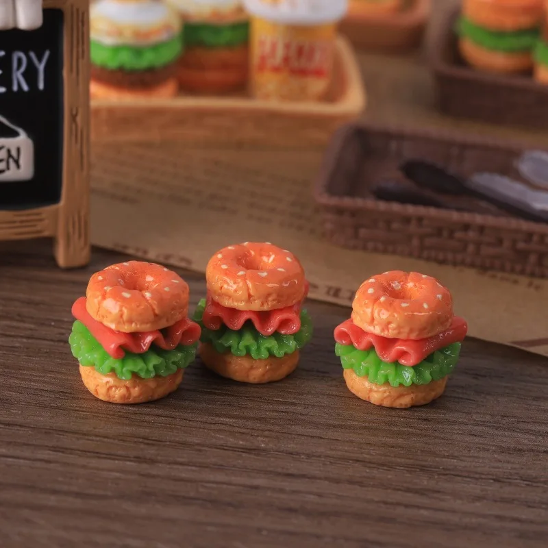 10 Pcs Simulation Miniature Food Toy Egg Beef Burger Resin DIY Keychain Pendant Handmade Material Car Ornament view 6