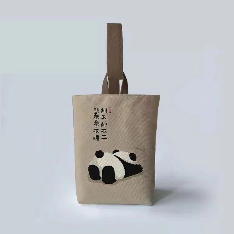 Fashionable Hand Held Canvas Bag Cute Panda Hand Held Bucket Bag Small Cloth Bag