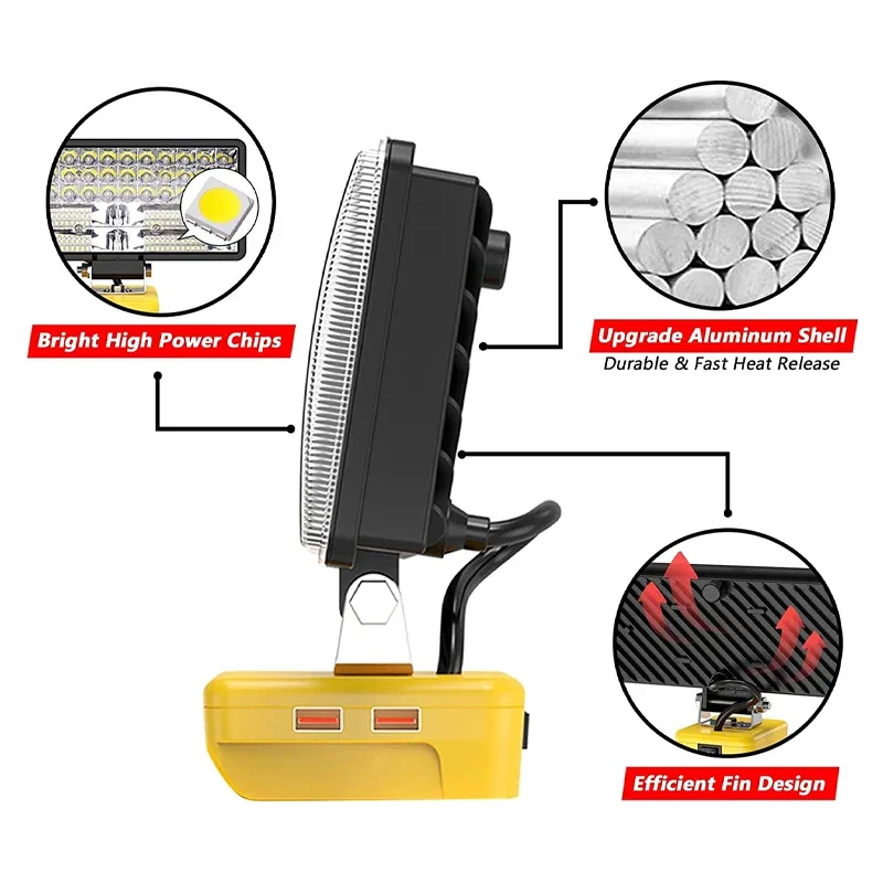 18W 34LED 5400Lumens Work Light Flashlight for Dewalt 18V 20V Lithium Battery Portable Lantern Tool Lamp Low Voltage Protection