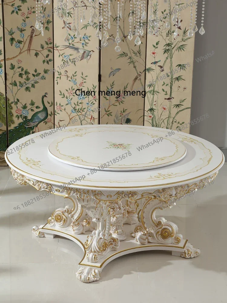 

ss7304 French round Dining Tables and Chairs Set Painted Restaurant Furniture European Cream Style Rotatable