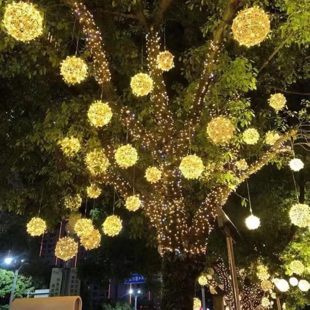 Flashing Rattan Ball Fairy Light String 220V Waterproof Landscape Tree Lighting Dia20/30/40CM LED Tree Hanging Light Garland