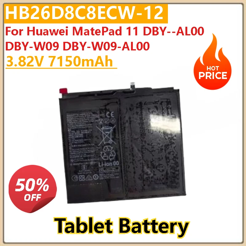 100% New High Capacity 3.82V 7150mAh HB26D8C8ECW-12 Tablet Battery For Huawei MatePad 11 DBY--AL00 DBY-W09 DBY-W09-AL00