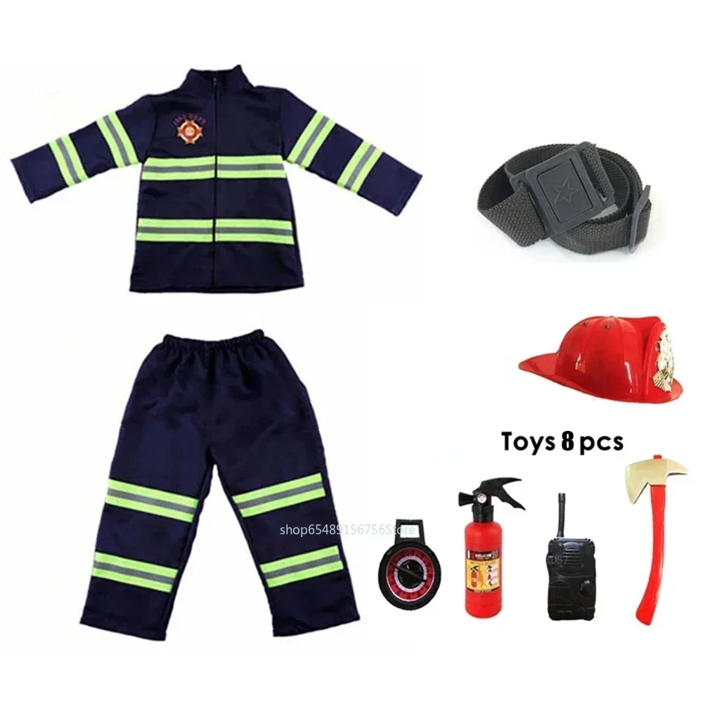 Children Fireman Cosplay Costume Boys Girls Halloween Carnival Party Sam Fireman Uniform Workwear Christmas Gift