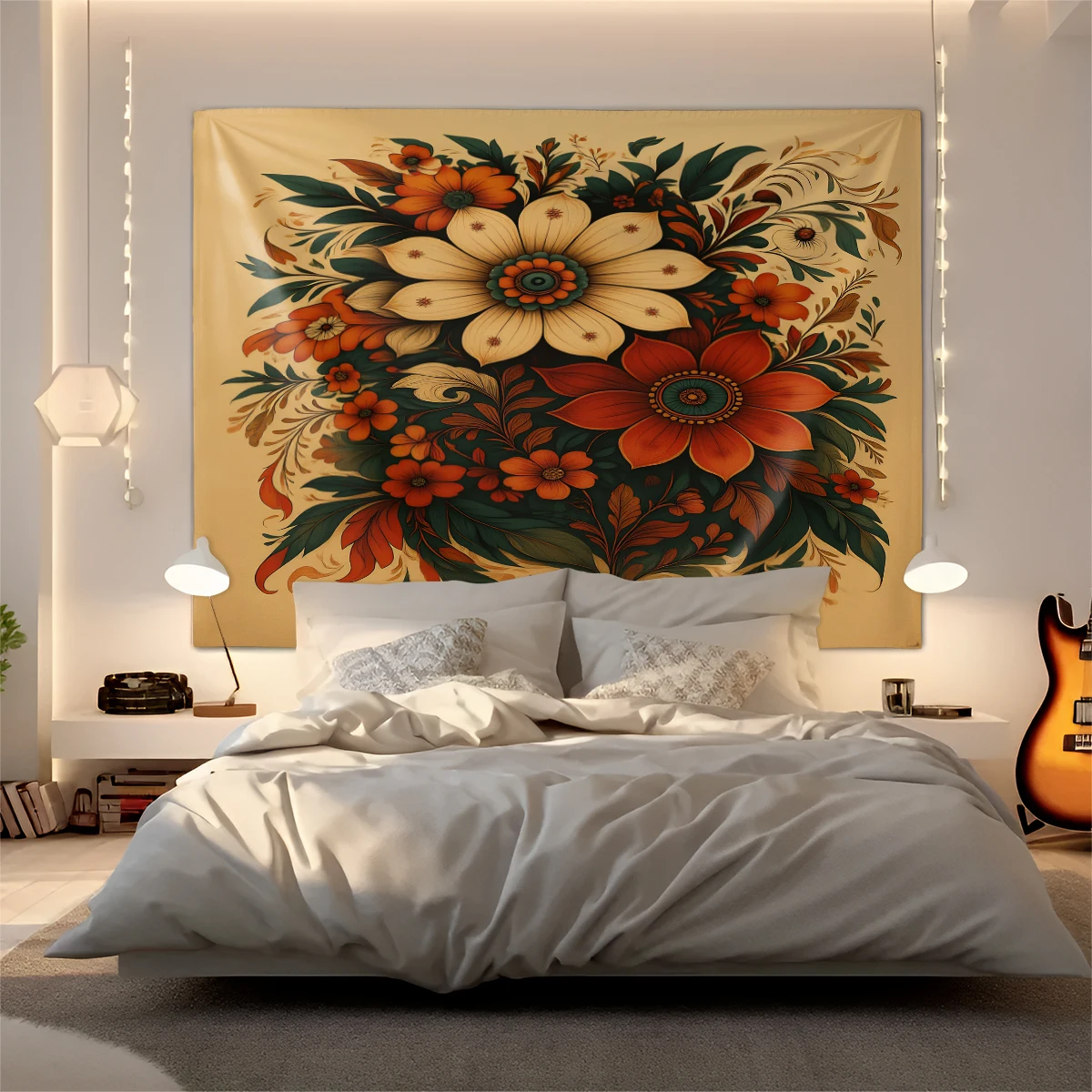 

Винтажный цветочный гобелен в стиле ретро бохо, настенное панно с ботаническим рисунком для спальни, гостиной, осеннего домашнего декора, на День благодарения, День святого Валентина