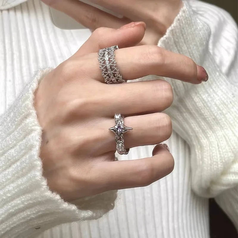 Small and miniature inlay, exquisite women's hollow zircon, light and luxurious temperament, adjustable 925 sterling silver ring